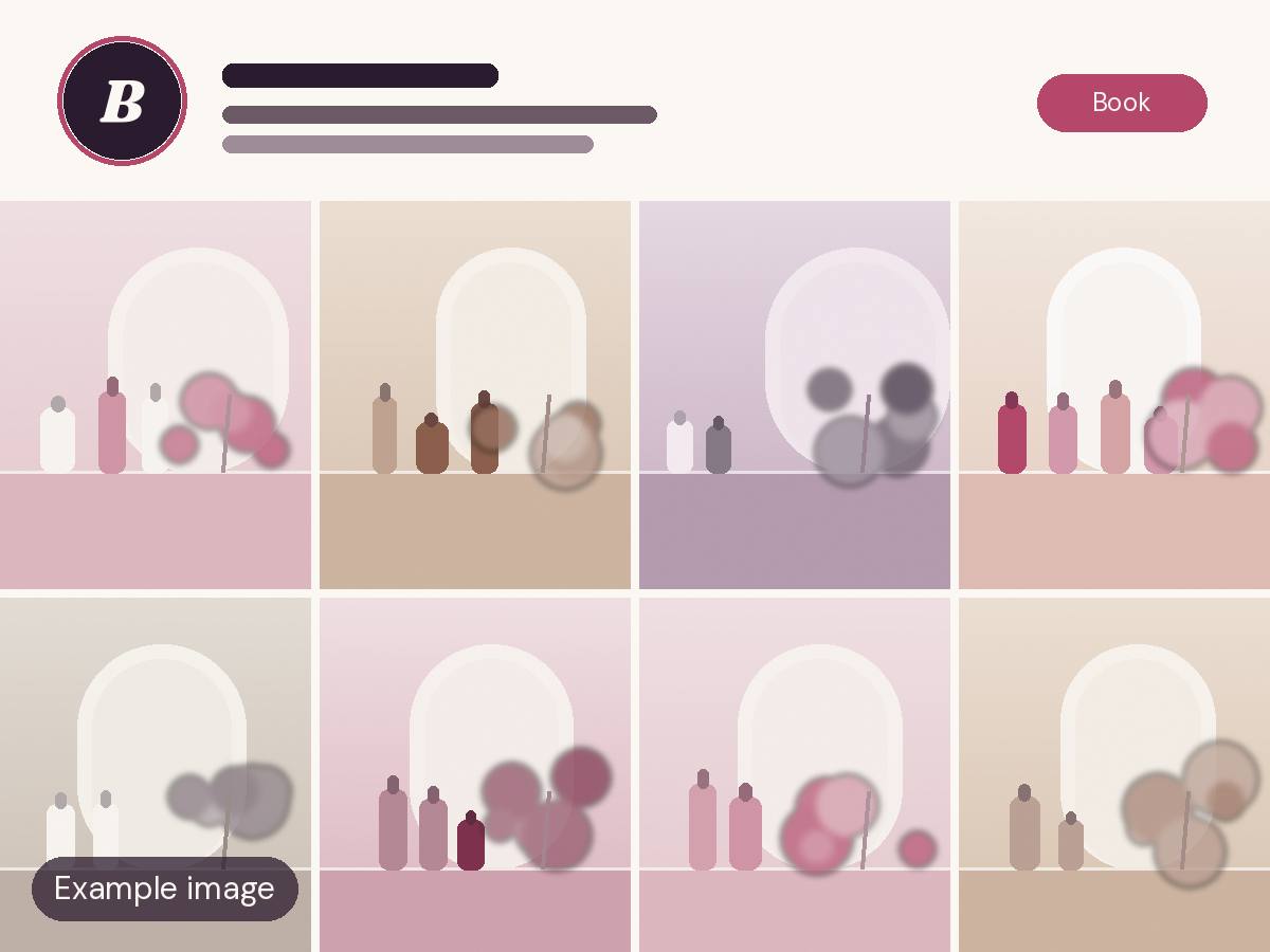 Contoh feed Instagram salon sesudah: rapi, warna seragam, dan tombol booking